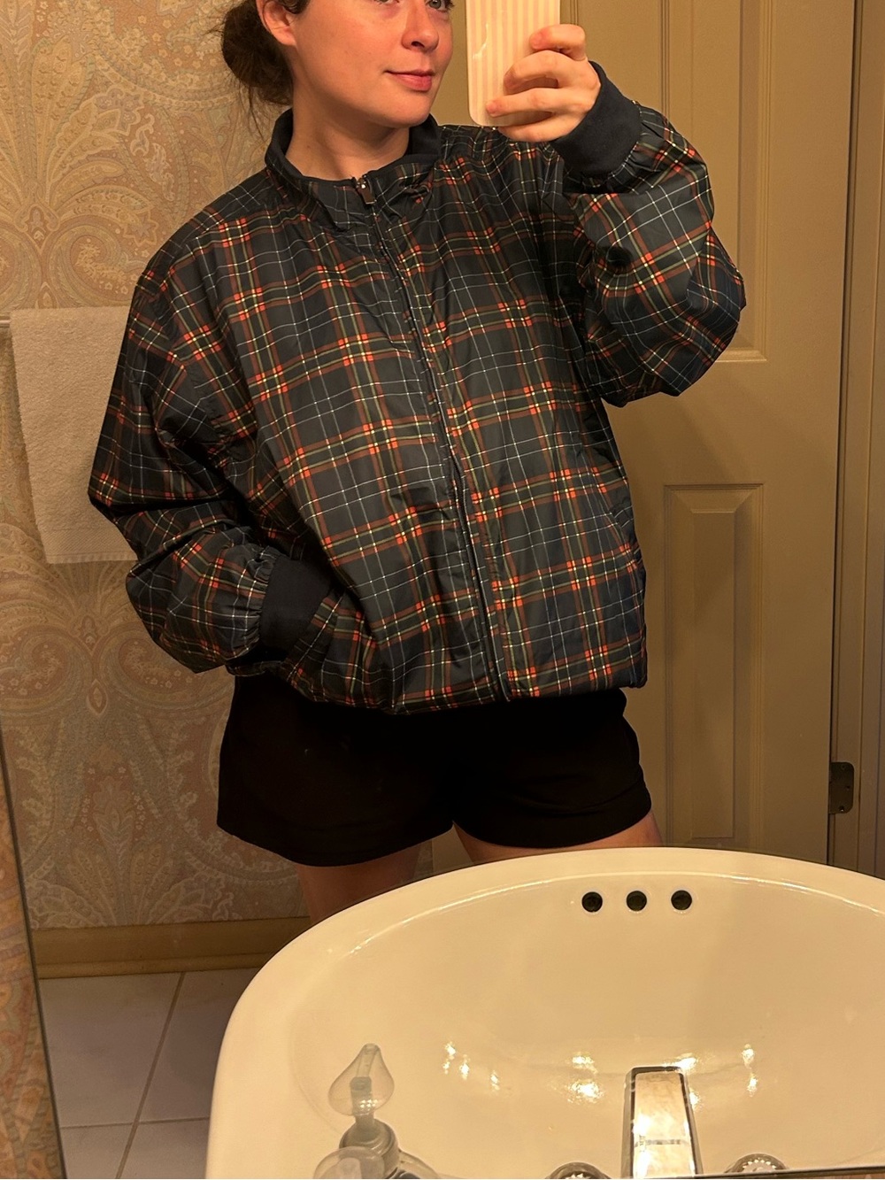 Men’s XL Plaid Quilted Jacket - Navy, Green, and Red Windbreaker